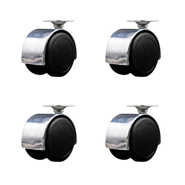 2'' Floor Safe Chrome Hooded Twin Wheel Caster Top Plate , 4PK